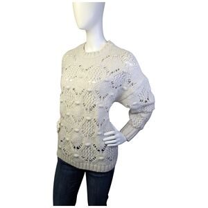 American Eagle Chunky Knit Sweater Cream Wool Blend | Cottagecore Boho | Size M